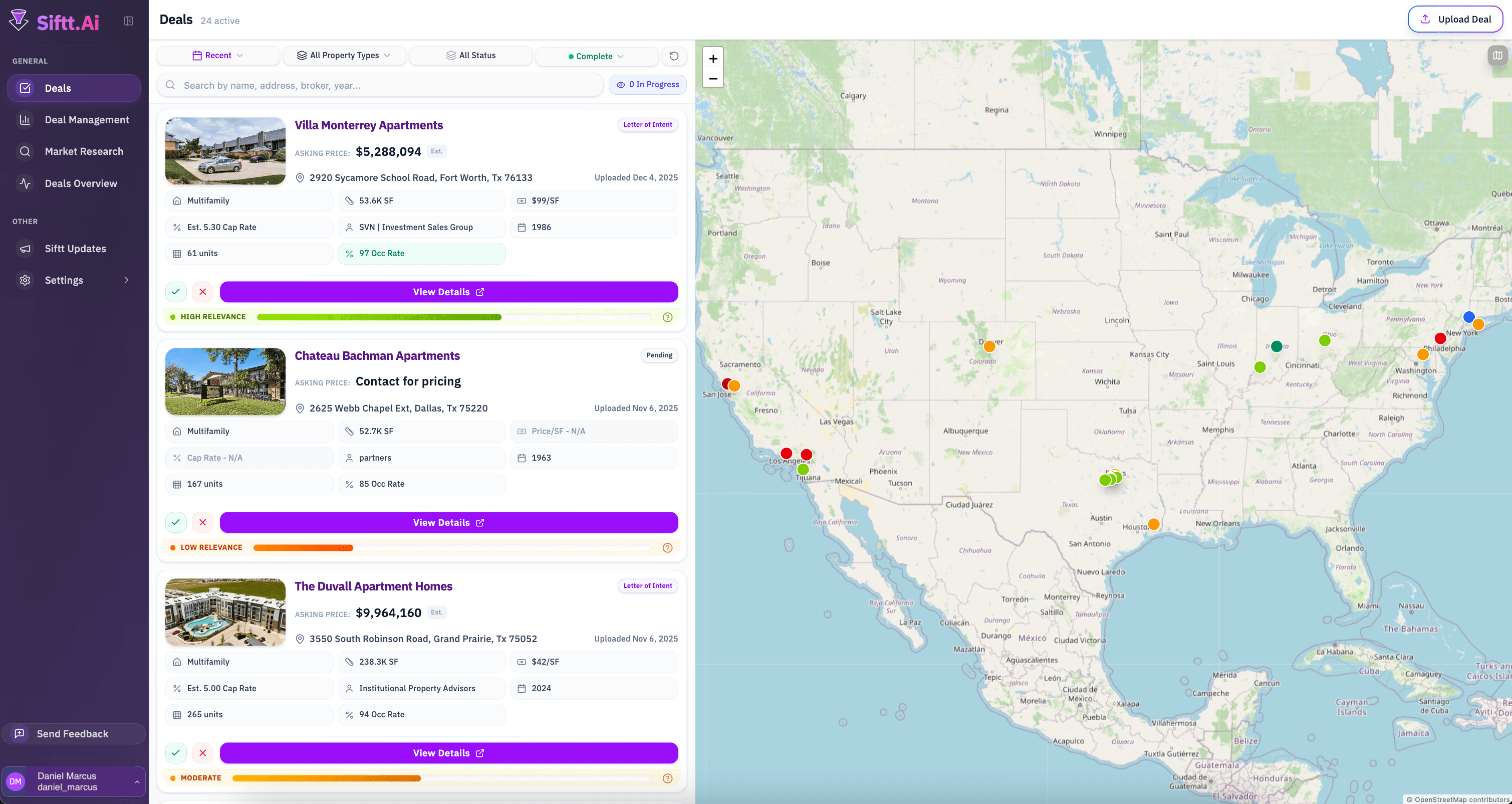 Siftt Deals Dashboard - manage your CRE deal pipeline
