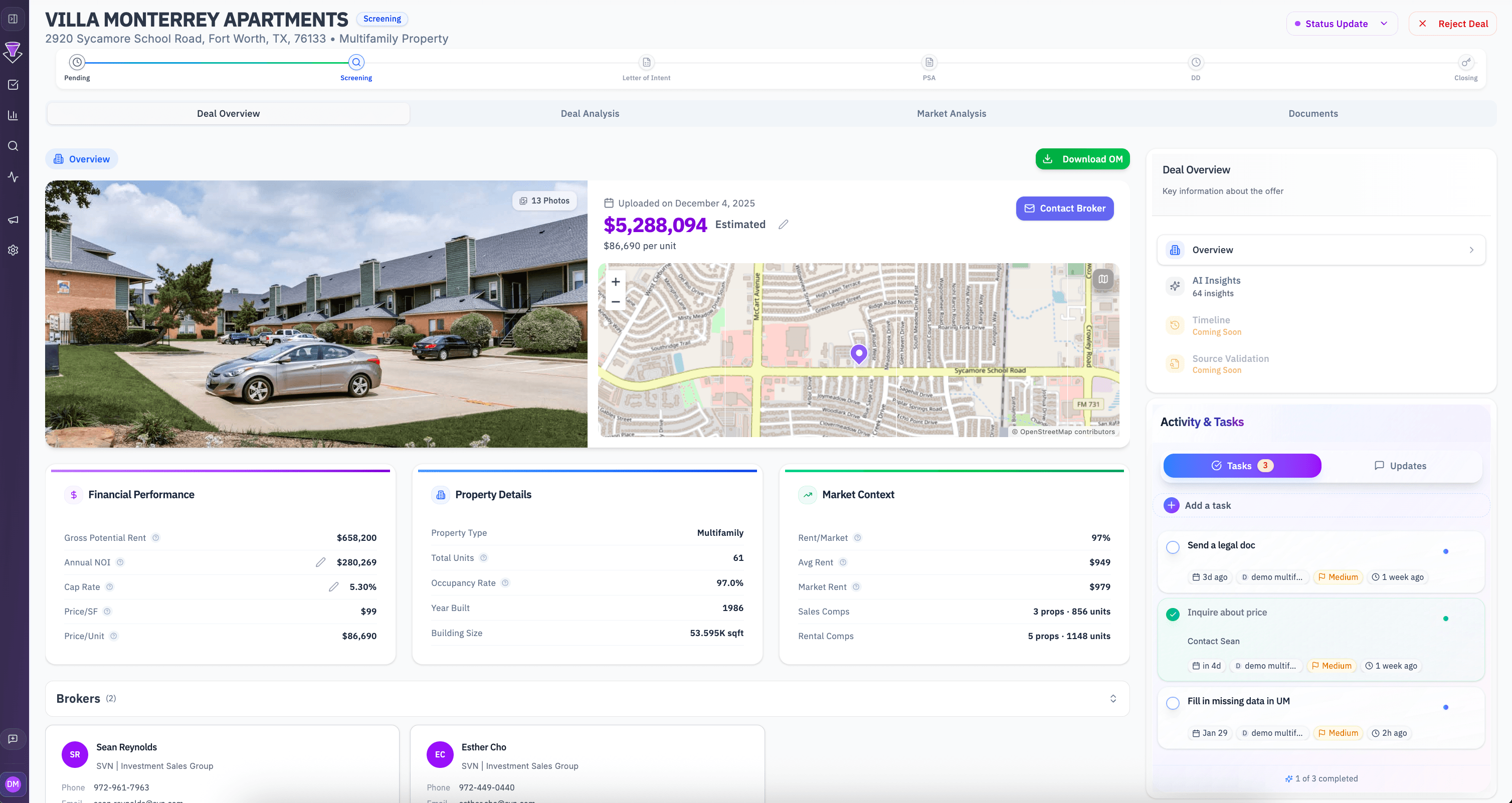 Siftt deal overview with property details and financial metrics